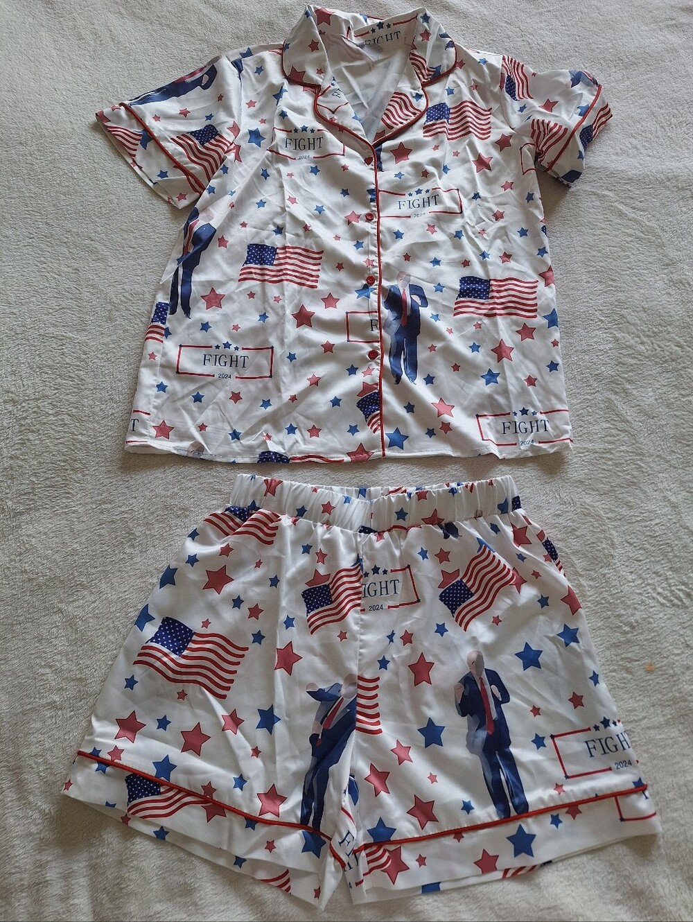 Donald Trump Fight 2024 Women's Pajama Set Shorts Shirt Size S MAGA Sleepwear